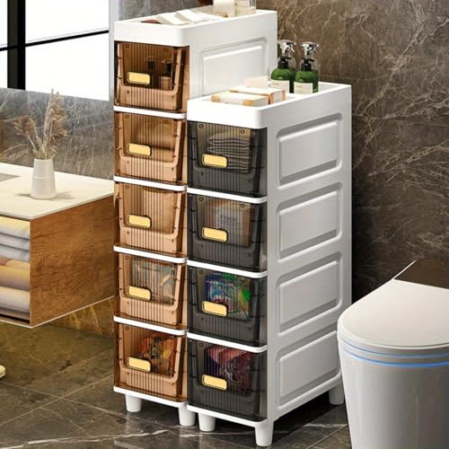 Image of LDQ Slim Storage Cabinet with Drawers - Durable Waterproof PP Organizer for Bathroom /Kitchen /Health - Small Spaces, Snacks, Display & Retail-3Layers