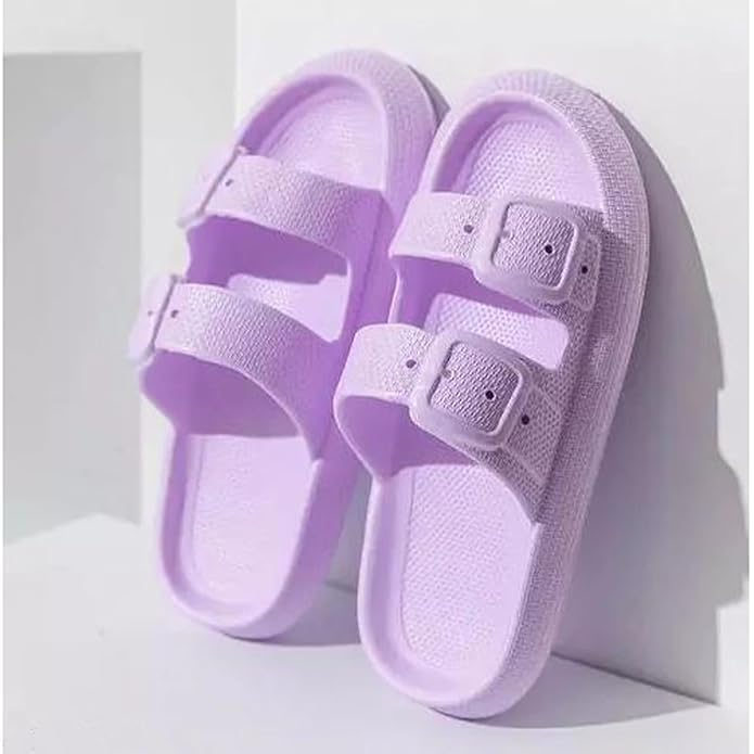 Image of Women Adjustable Open Toe Slide Sandals Classic Ultra Soft EVA Footbed Summer Designed to Fit Flat Buckle Sliders for Women & Girls