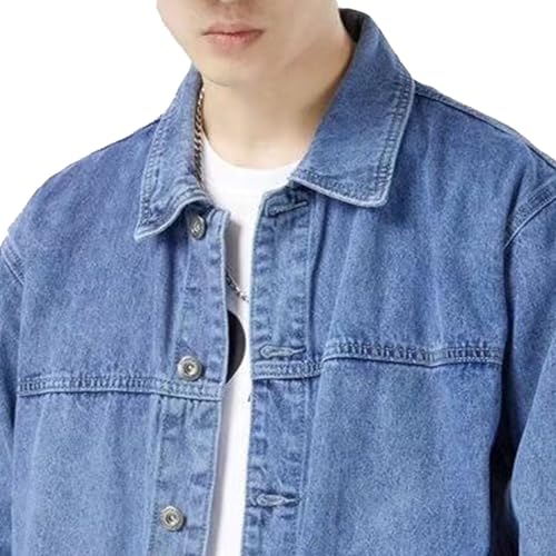 Men Solid Color Casual Denim Jacket Classic Comfy Button Work Jean Jacket Spring Vintage Loose Outerwear with Pocket2