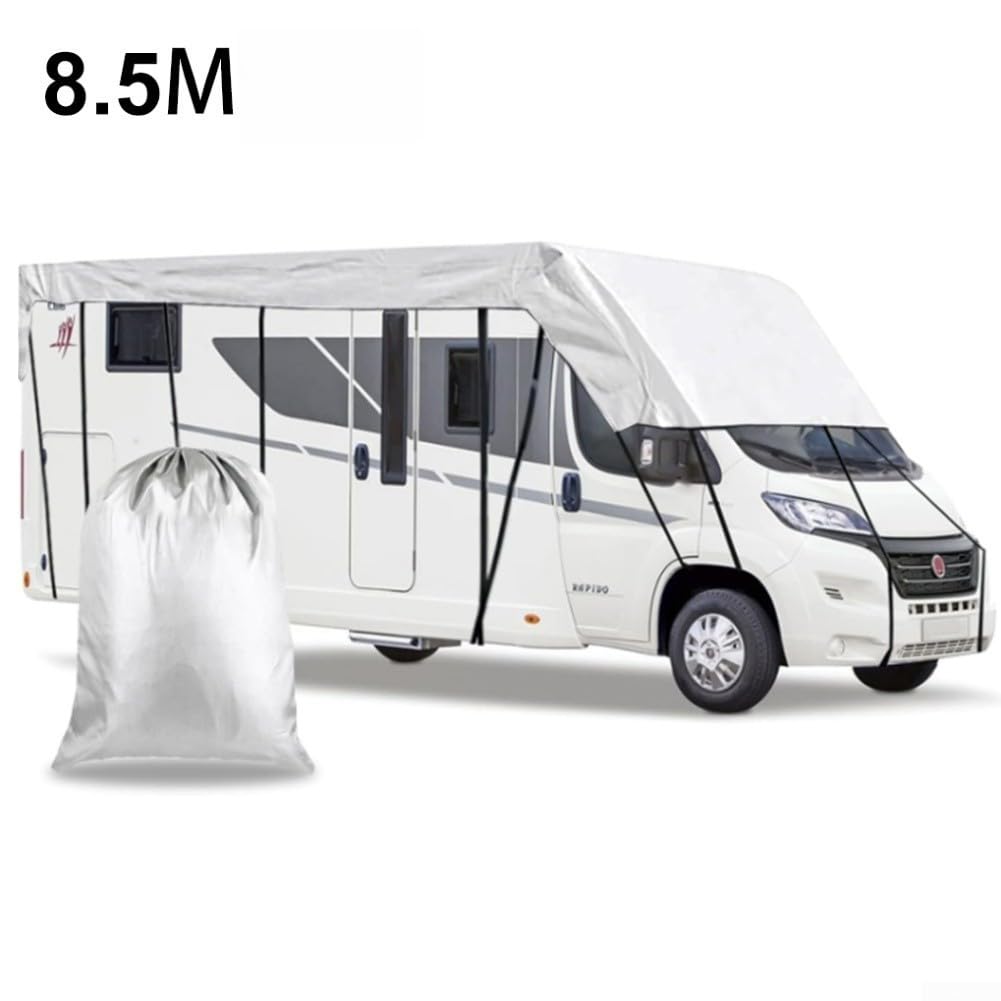 Copertura per camper Oxford 210D, impermeabile, a prova di inverno, con parasole, resistente tettoia per rimorchio per neve, ghiaccio, pioggia, grigio, diverse dimensioni disponibili (8,5 m x 3 m)