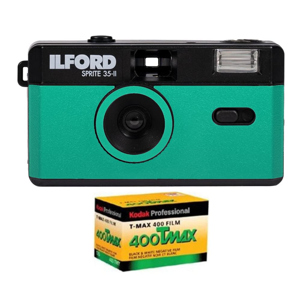 Ilford Sprite 35-II Reusable/Reloadable 35mm Analog Film Camera (Teal and Black) with Kodak Professi