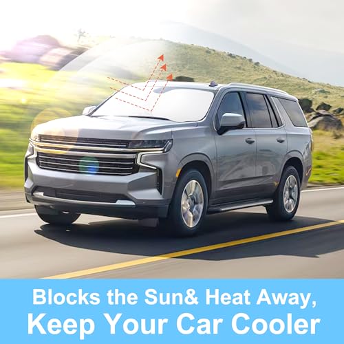 Image of Windshield Sun Shade Custom Fit for 2021 2022 2023 2024 2025 2026 Chevrolet /Chevy Tahoe Accessories Foldable Sunshade Sun Blocker Protect Car from Sun Rays & Heat Damage Keep Car Cooler