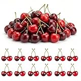 SWYZOR 30 Stück Deko Kirschen Deko Kunstkirsche, für die Obstschale, Tischdekoration Rot Schwarz Kirsche Kirschen Deko Gefälschte Früchte Obst Party Festival Dekoration, für DIY Foto-Props Party