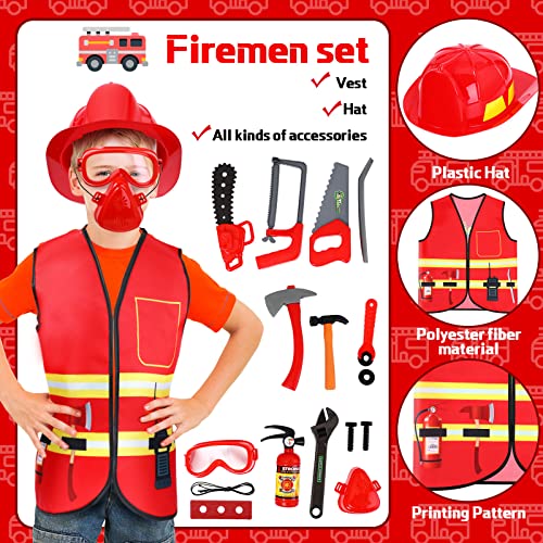 Deekin 5 Sets Kids Dressing up Costumes, Toddler Dressing up and Play for Age 3-7, Construction Worker, Police, Firefighter, Doctor, Surgeon Vest for Boys Girls Pretend Role Accessories4