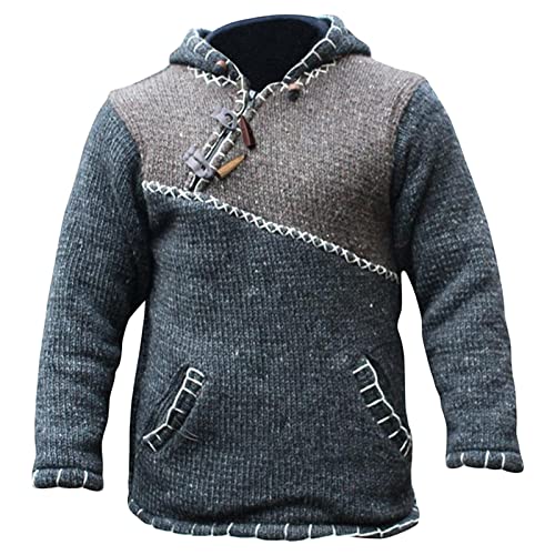 Men'S Knit Hoodie Pullover Fashion Color Block Hip Hop Long Sleeve Splicing Hooded Sweatshirt Coat With Pocket