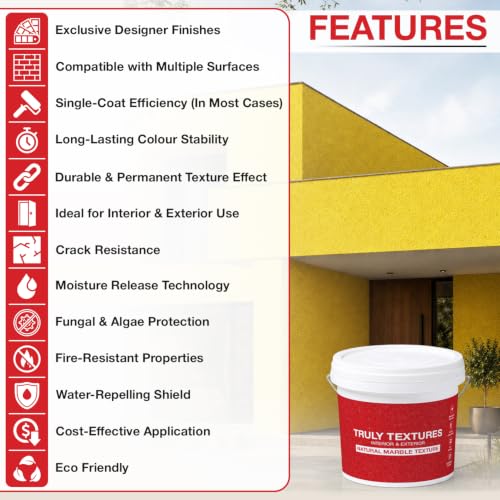 Image of Marble Texture Paint, 3D Designer Stone and Granite Luxury Finish, Washable Water Resistant Acrylic Emulsion, Interior Exterior Ready to use (Bright Yellow)