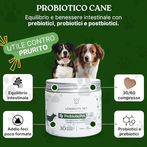 Soluzione Prurito | Dermapet Integratore Dermatite Per Cute Cani E Gatti + Probioticpet Cane 30 Cpr Per Dermatite, Digestione | Integratore Prurito Cani E Gatti - Longevity Pet - 3