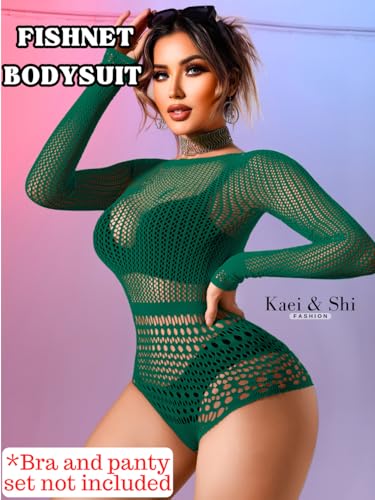 Image of Kaei&Shi Sexy Hollow Rave Outfits, Fishnet Bodysuit Fits US Women Sizes 0-18, Sheer Lace Glow Party Tops Festival Mesh