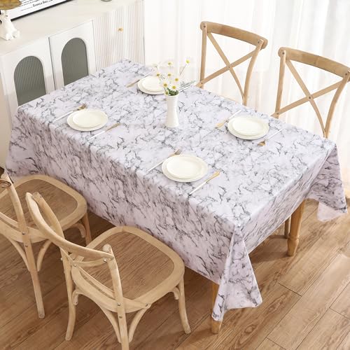 Image of Walrus Heavy Duty Vinyl Tablecloth with Flannel Backing Waterproof Oil-Proof Plastic Table Cloth Stain-Resistant Wipeable Rectangle or Square Table Cover for Indoor and Outdoor (Marble, 60X84 Inch)