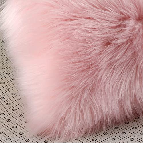 Ttloj Luxury Fluffy Rugs, Machine Washable, Ultra Soft Faux Sheepskin Fur, Faux Fur Area Rugs, For Living Room Bedroom Kids Room Nursery Room Decor Carpet, Rectangle, 4X6 Feet Pink #TOP1