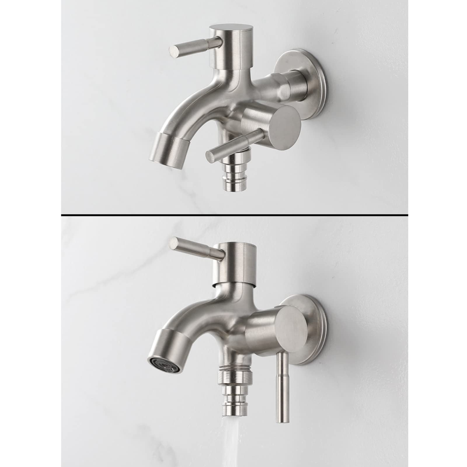 TTDGYYXW Grifo Exterior Lavadora Grifo Doble uno en Dos Salidas Acero Inoxidable Lavadora Grifo Doble Uso Montado en la Pared Balcón Fregona Fregadero Grifo para Jardines