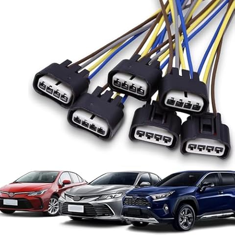 fasebeek 6 PCS Car Ignition Coil Connector, 4-Way Low-Frequency Female Plug Wiring Harness, Wiring Harness Connection Accessories, Suitable for Toyota, Camry, Corolla, Reiz, Camry RAV4 (Black) Cover