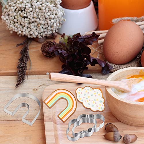 Metal Cookie Cutter Set Rainbow Cloud Cookie Cutters Stainless Biscuit Molds Fondant Cutter Set Diy Baking Pin 1St Birthday Cake Star Teddy Bear Moon Cookie Cutter For Kitchen Baking (Cool,5 Pcs) #TOP3