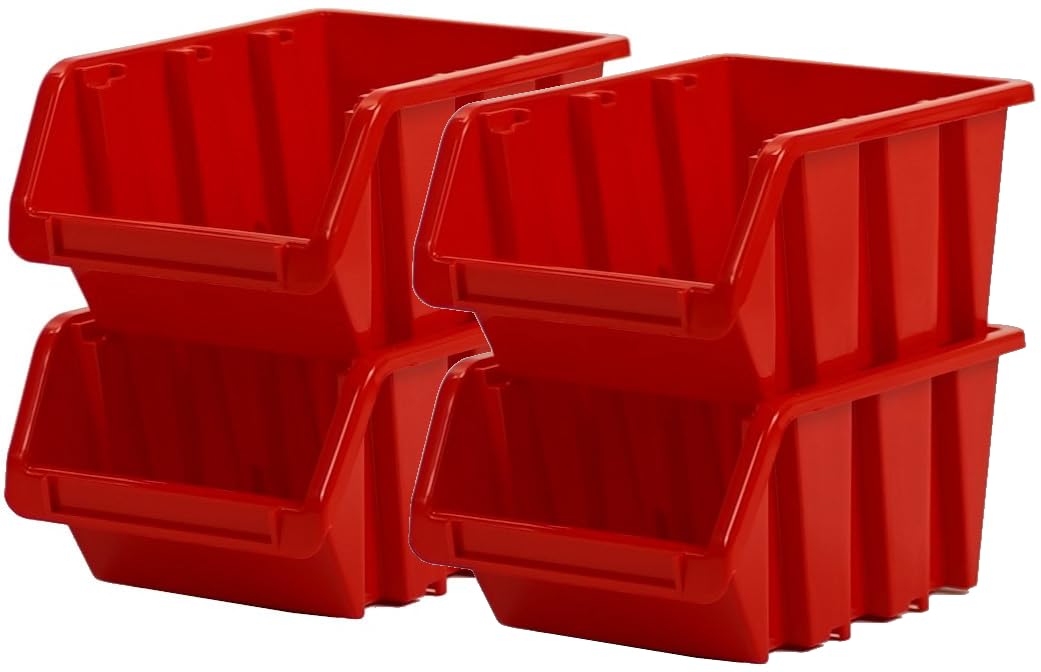 Sichtlagerkasten 155x100x80 mm 100 Stück | stapelbare Lagerbox, Kunststoff, Rot, Werkstatt, Garage, Wandmontage, robuste offene Aufbewahrungslösung