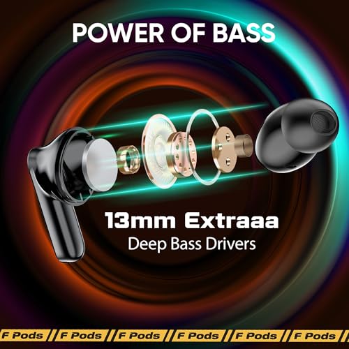 Image of Fastrack Fpods FQ100|BT5.4 TWS Earbuds, 50Hrs Playtime, Quad mic ENC for Crystal Clear Calls, Low Latency Gaming Mode Upto 40ms,NitroFast Charge - 200 Min in 10 Min,13mm Extra Deep Bass Drivers,IPX4