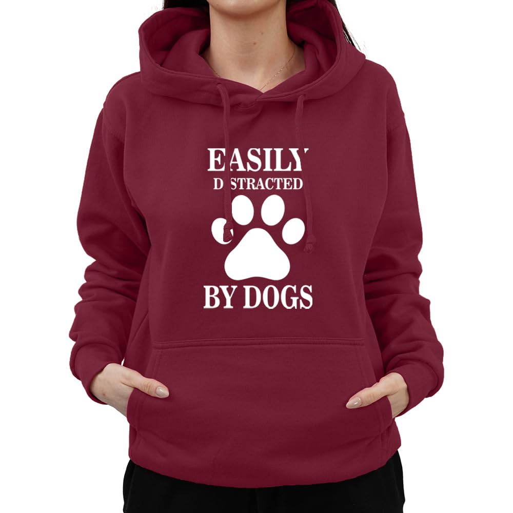 Graphic Impact Men's Wine Funny Easily Distracted By Dogs Dog Lover Puppy Amazing Novelty Hoodie (,Large)