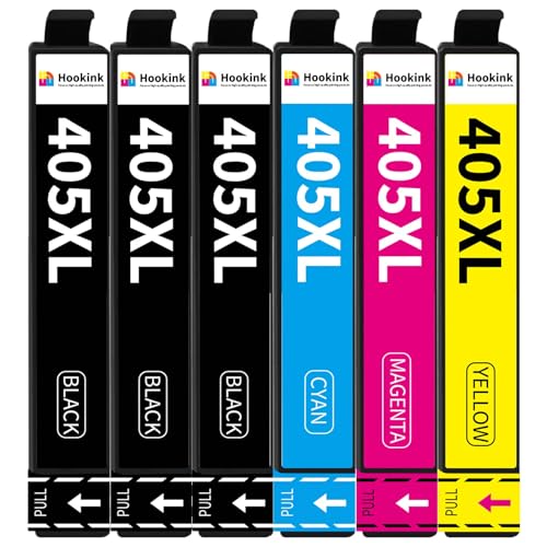 Hookink 405 XL Cartucho de Tinta Compatible para Epson 405XL Tinta para Workforce Pro WF-3820 WF-3825 WF-4820 WF-4825 WF-4830 WF-7830 WF-7835 WF-7840 (3 Negro 1 Cian 1 Magenta 1 Amarill)