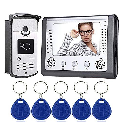 Video Türklingel Türsprechanlage, 7 Zoll Farbdisplay, wasserdichte RFID-Türklingenkamera-Zugangskontroll System, IR-Cut HD Kamera, Funk- Video