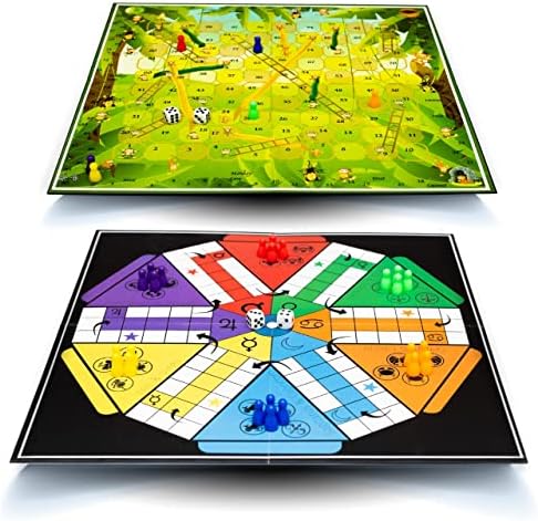 GET2GATHER 16″ Ludo Board Game, Chutes and Ladders & Monkey Land, 3 in 1 Board Games for Kids and Adults- Folding and Portable Travel Board Game Sets with Family Parcheesi Game for 2-6players.