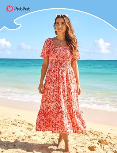 Image of PATPAT Family Matching Outfits Mommy and Me Dresses Floral Dress & T-Shirts | Mommy and Me Easter Dresses, Puff Sleeve Floral Sundress, Cotton Blend T-shirts, Couples Party Wedding Vacation Outfits
