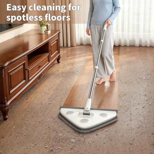 Image of Long Handle Wall Mop & Baseboard Cleaner, 3-in-1 Wall Cleaner Mop with Extension Pole & Squeegee, Ceiling Cleaning Tool Duster with 3 Microfiber and 3 Chenille Pads for Windows, Floors, Cabinet