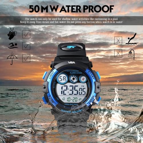 V2A Digital Kids Sports Watch with 7 Color Backlight Alarm Stopwatch for Boys and Girls - Image 6