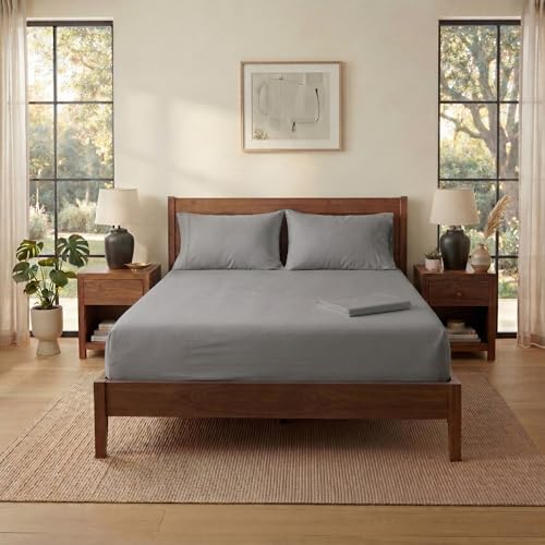 Image of Egyptian Cotton Sheets 1000 TC, 4-Piece Set with Flat Sheet, Fitted Sheet & 2 Pillowcases, Long Staple Cotton, 18 inch Deep Pocket (California King, Light Grey)
