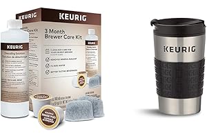 Keurig 3-Month Brewer Maintenance Kit and Stainless Steel Travel Mug for K-Cup Coffee Makers