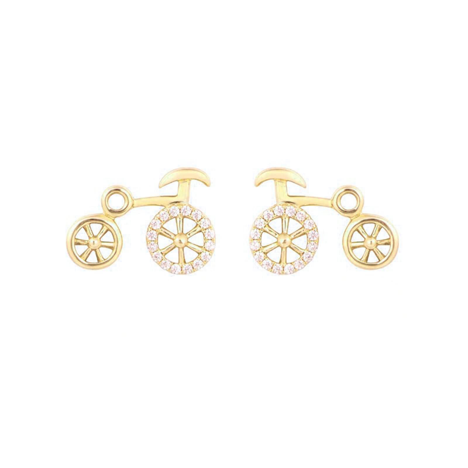 Gold 375/585 / 750 Ohrringe Damen für Hochzeit, Fahrrad mit Diamant/Moissanit, Damen Ohrringe Ohrstecker Gold