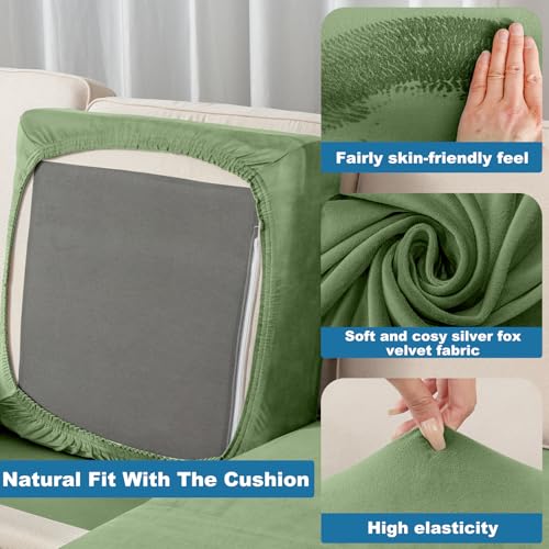 Image of Couch Cover Stretch Velvet Sofa Cushion Cover 1-Piece - Elastic Washable Slipcover for Seat /Backrest, Couch Seat Covers for Sofas (Avocado Green)