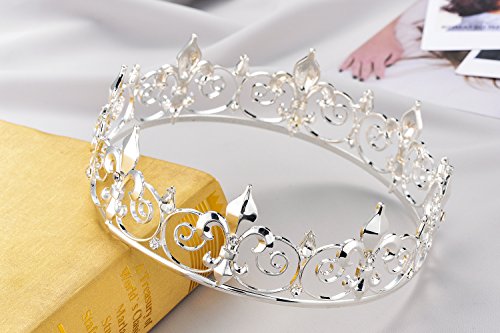 Eseres Silver Men Crown Full Round Fleur De Lis Prom King Crown For Birthday #TOP5