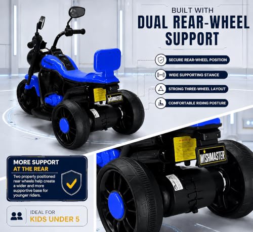 Image of Wishmaster Mini Harlay Electric Ride-On Bike for Kids | 6V Battery-Operated Motorcycle | Foot Accelerator | Suitable for Boys & Girls Aged 2-5 Years | Sturdy & Safe Toy Bike