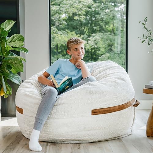 Image of Big Joe Fuf 5Ft Oversized Foam Bean Bag Chair with Removable Cover for Kids, Teens, Adults, Sandstone Textured Boucle, 5 Foot Large Reading and Gaming Seat | Premium Shredded Foam Filled, Textured Boucle, Adult-Sized Comfortable Seating, Supports Up to 300 lbs