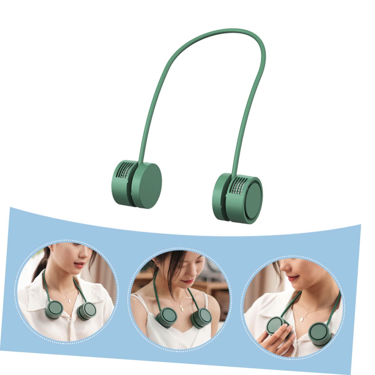 Ventilatore da Collo Portatile USB Ricaricabile Piccolo 1800mah | Verde, Abs e Silicone Lega di Alluminio, Regolabile e Leggero, Vacanze Estive Viaggio Outdoor