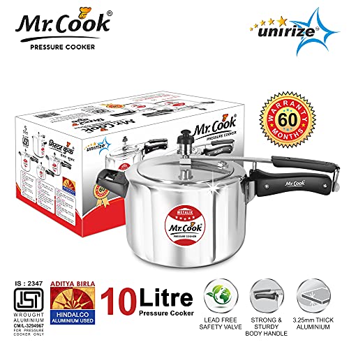 Image of MR COOK By United Metalik Regular Aluminium Non-Induction Pressure Cooker with Inner Lid (Silver) (10 Litre)