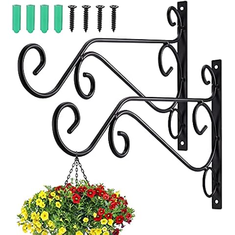 Zocipro 2 Stück Blumenampel Halterung Metall, Robuste Haken für Blumenampel Schwarz, Elegant Einfach Blumenampelhalter Wandhalter, Geeignet für Gartendekoration, Blumentöpfe, Lichterkette Cover
