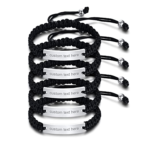 MEALGUET Personalized ID Couple Bracelets Custom Engraving Handmade Braided Rope Wrist Bangle for Men Women Friendship, Adjustable,Customized Bracelet Gift for Men Husband