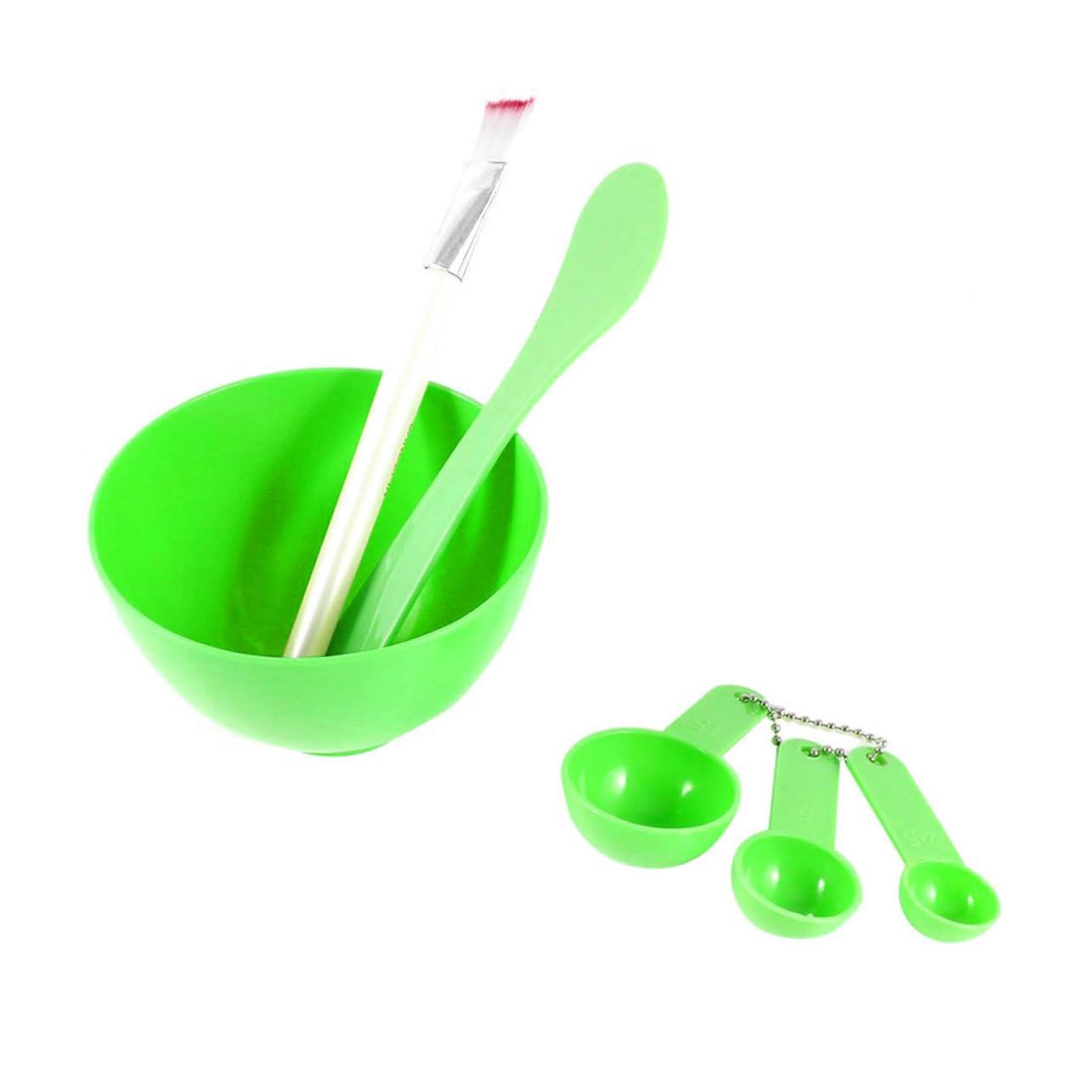 Healeved Diy Facial Mask Bowl Brush Stick Measuring Spoon Set Green Comprehensive 4-tool Set 10x6.5cm Bowl 15.5x2.5cm Stick 16x1.5cm Brush 7.5-6.5x4-2.3cm Spo