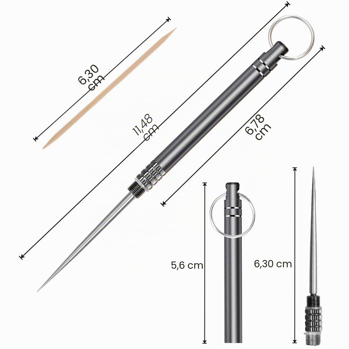 Lot de 3 cure-dents portables en titane acier inoxydable réutilisables noir pour camping pique-nique voyage