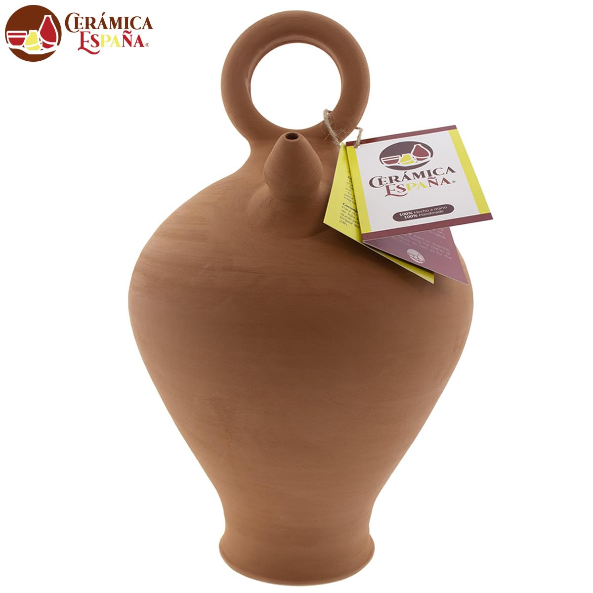 CERÁMICA ESPAÑA Gourde en terre cuite rouge espagnole | Poignée ronde à base fine Modèle A01 | 100 % fait main | 3 litres | ECO