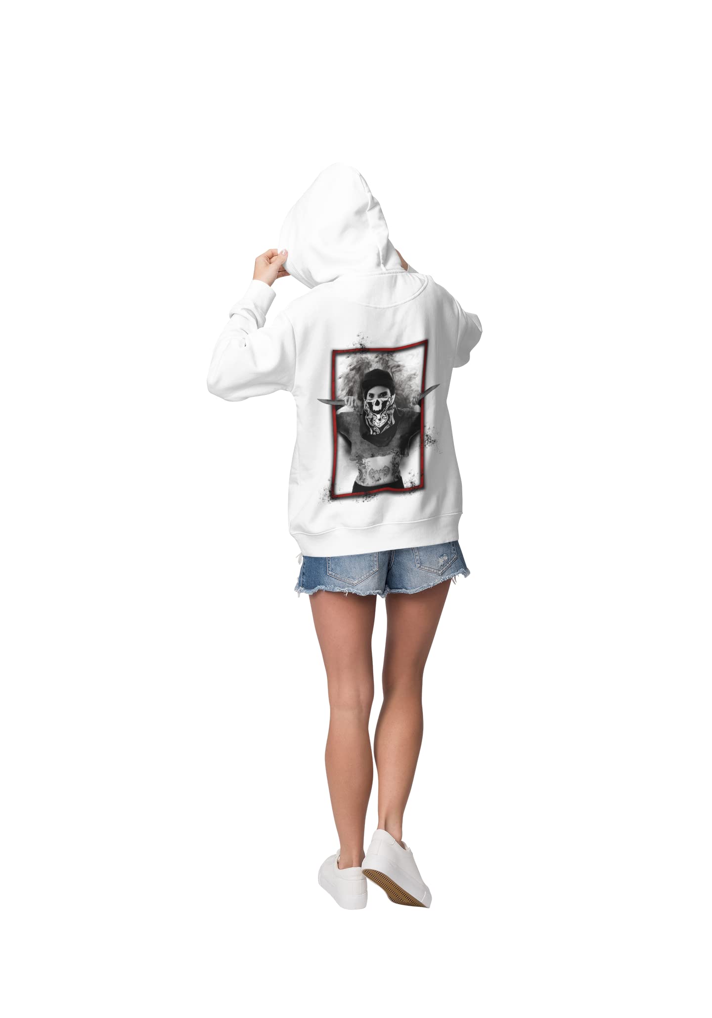 knut Fashion & Streetwear Nowoczesna, przytulna bluza z kapturem, damska bluza z kapturem, z motywem tatuażu, z kapturem, rockowy, z długim rękawem, rozmiary XS-XXXL