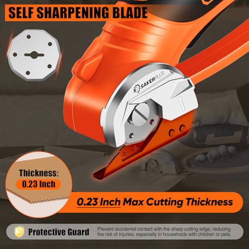 Image of SakerPlus Cordless Electric Scissors, 4V Cardboard Cutter, Box Cutter Fabric Scissor with Safety Lock & LED Light, Rechargeable Power Rotary Cutters for Box Carpet Fabric Plastic Leather