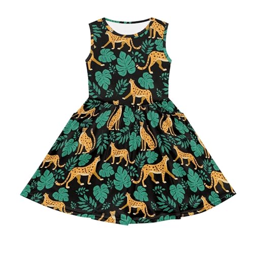 Girls Dress Sleeveless Crewneck A-line Dress Swing Flared Casual Party Dress with Pockets2