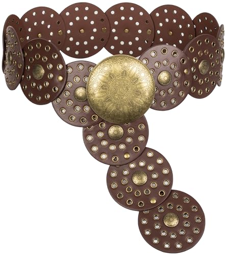 Women Large-Wide Hollow-Disc-Western-Cowgirl-Belt Vintage Boho-Styl Chunky Country Belts for Jeans Pants