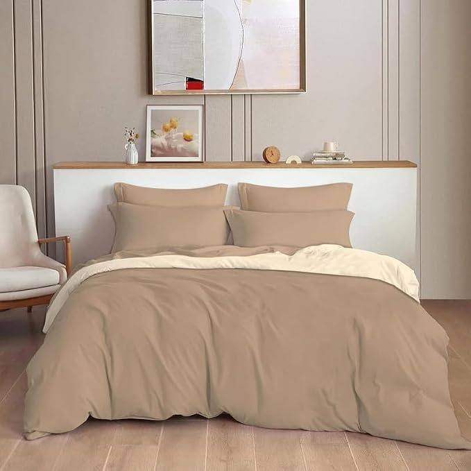 Image of Reversible Plain Glace Cotton Single Bed Quilt Cover /Duvet Cover /Rajai Cover /Blanket Cover with Zipper (60X90 Inches) (Dune Delights, Single Duvet Cover)