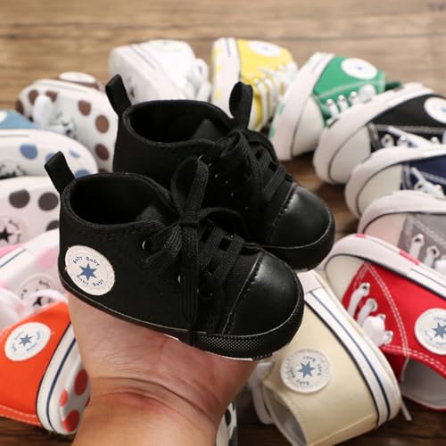 Image of Unisex Baby Girls Boys Canvas High-top Shoes, Newborn Infant Anti-Slip Soft Sole Frist Walking Breathable Sneakers