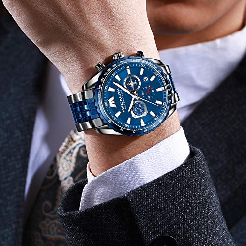 Image of MEGALITH Wrist Watches for Man Analog: Classic Waterproof Two Tone Stainless Steel Chronograph Dial Quartz Date Luminous Hands Mens Casual Watches