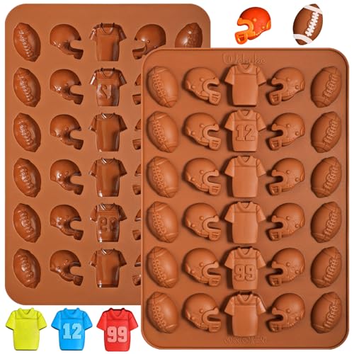 Webake Football Chocolate Mold - 30-Cavity Silicone Mold Shaped with Football Helmet and Jersey for Chocolate Candy Cupcake Decorations - Pack of 2