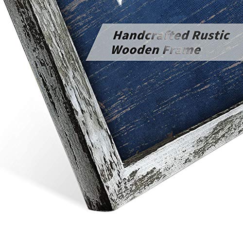 White Botanical Wooden Wall Art: Artistic Plant Leaves Picture Dark Blue Background With Handcrafts Rustic Wood Framed Painting (16 X 16 X 4 Pcs) #TOP1