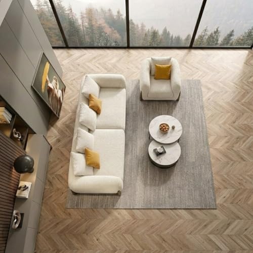 Image of Modern Sofa, Teddy Fabric, Chesterfield Style, Wooden Legs, for Living Room, Bedroom, Hallways (3+1 Seater)